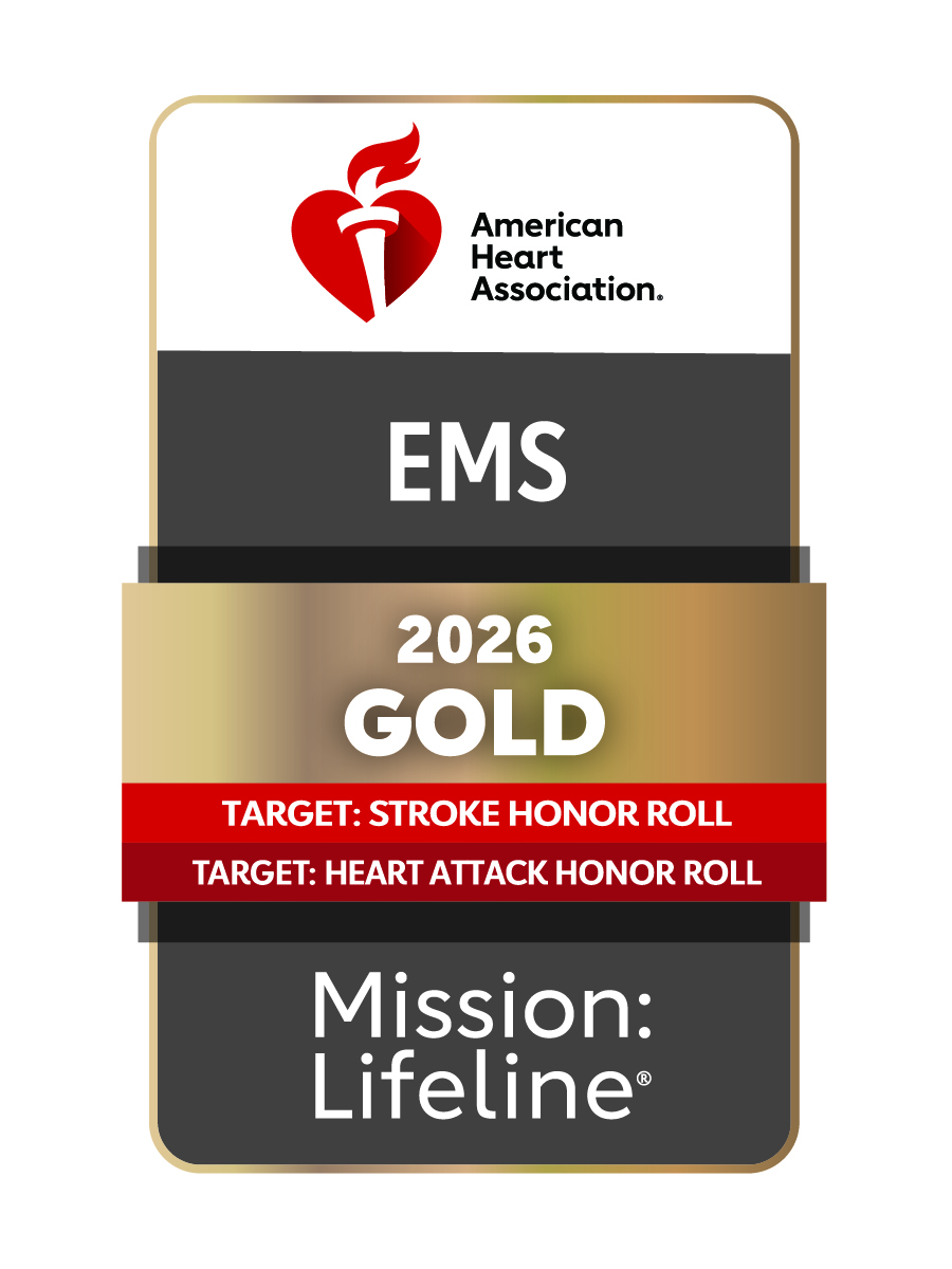 American Heart Association Mission: Lifeline® EMS 2026 Gold achievement award with Target: Stroke and Target: Heart Attack Honor Rolls